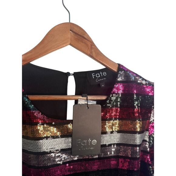 Fate Curve Women’s Sequin Top Plus Size Multicolor Stripe Party Blouse NWT - Picture 7 of 12